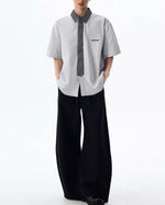 Retro patchwork short-sleeved shirt