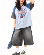 느슨한 대조적인 색상 디자인의 짧은 소매