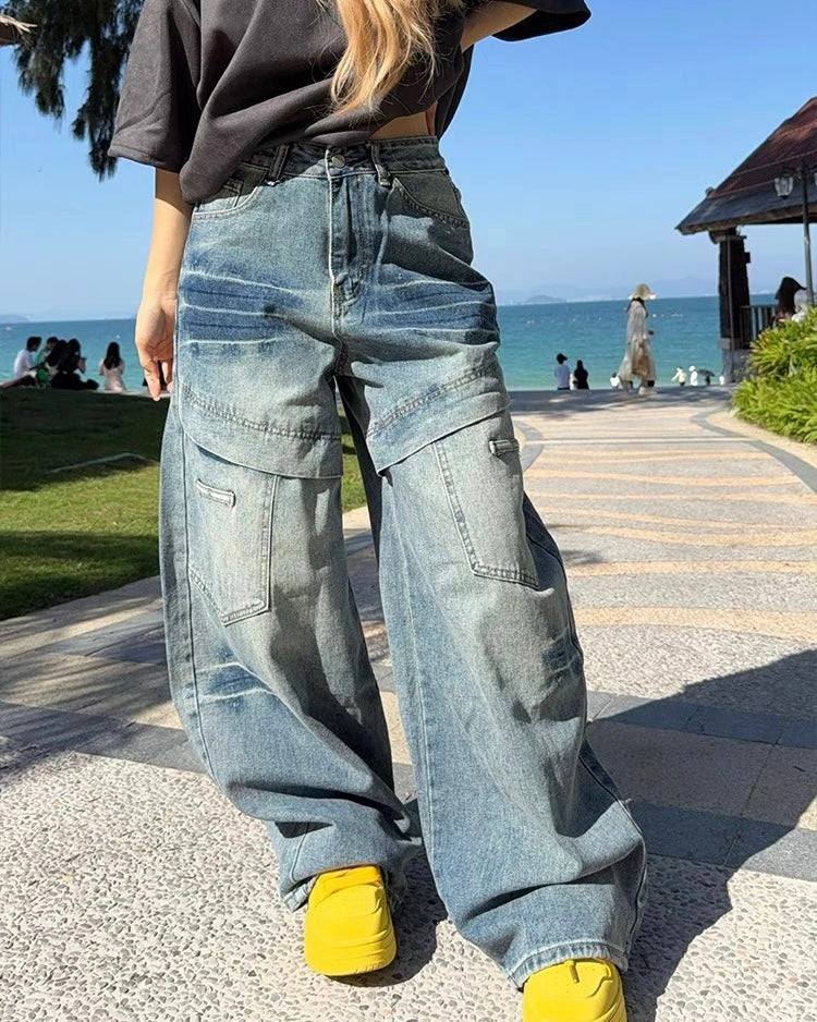 復古個性牛仔長褲