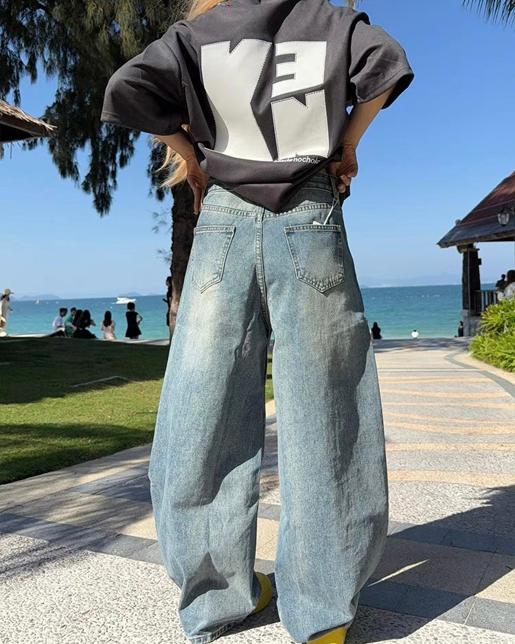 復古個性牛仔長褲