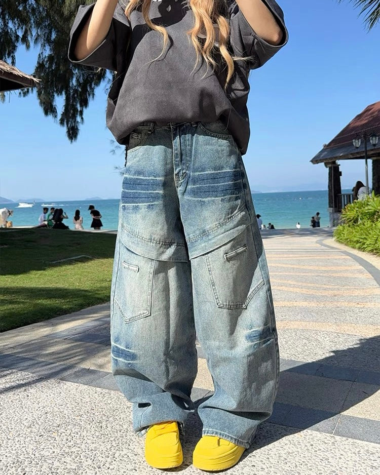 復古個性牛仔長褲