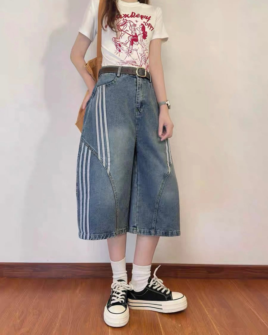 Vintage Washed Cropped Denim Shorts