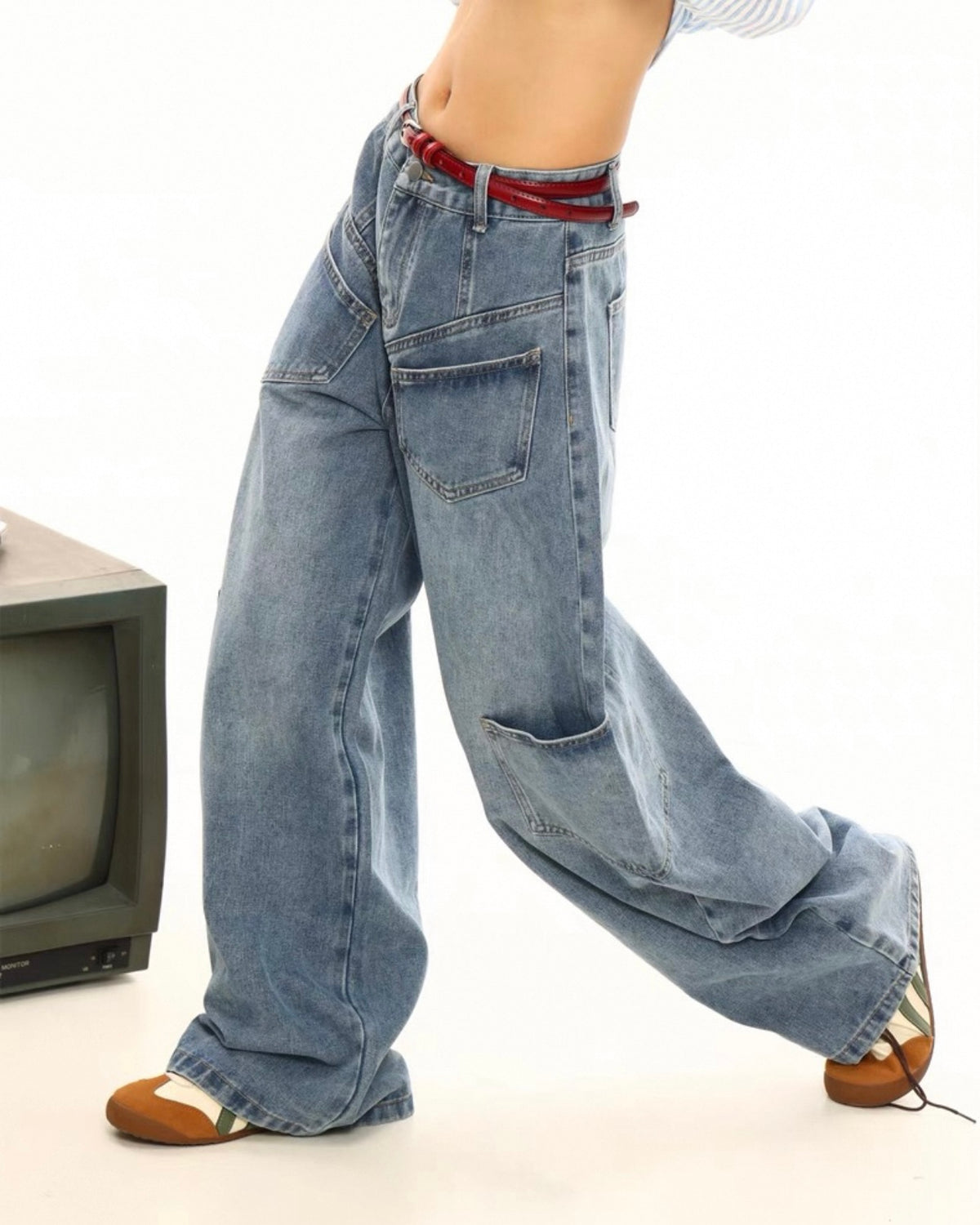 復古水洗牛仔長褲