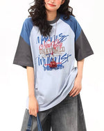 느슨한 대조적인 색상 디자인의 짧은 소매