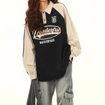 레트로 디스트레스드 대비 컬러 스티치 긴소매