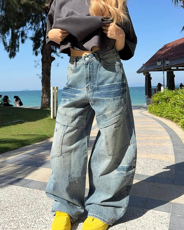 復古個性牛仔長褲