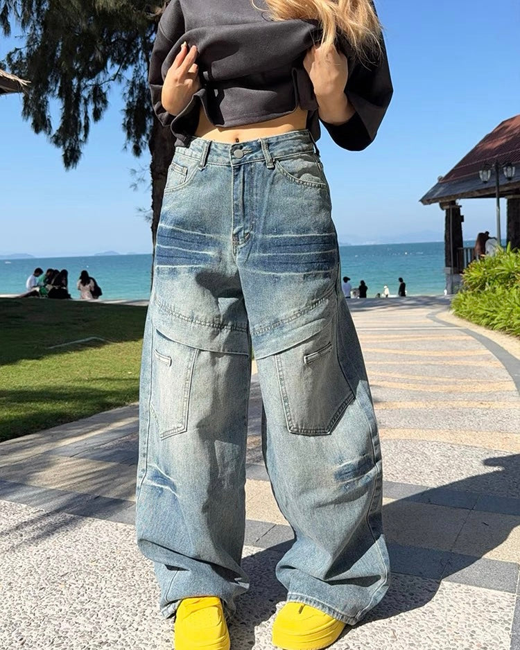 復古個性牛仔長褲