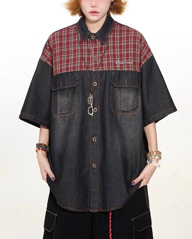 Washed panel denim shirt