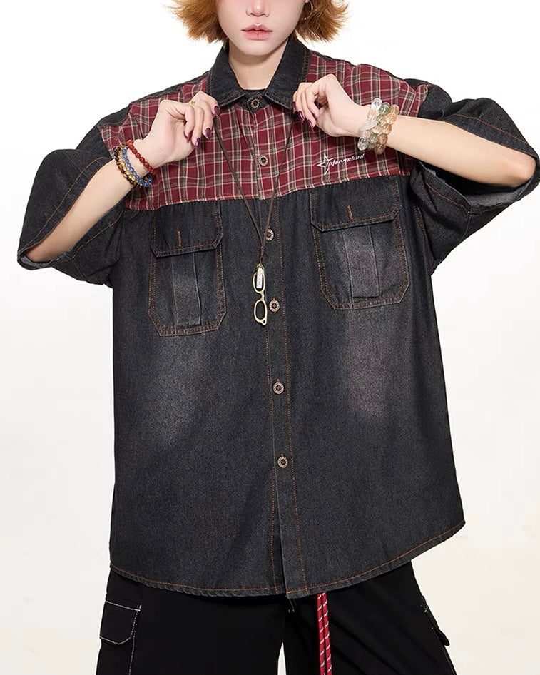 Washed panel denim shirt