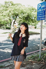 레트로 스티치 폴로 칼라 반소매