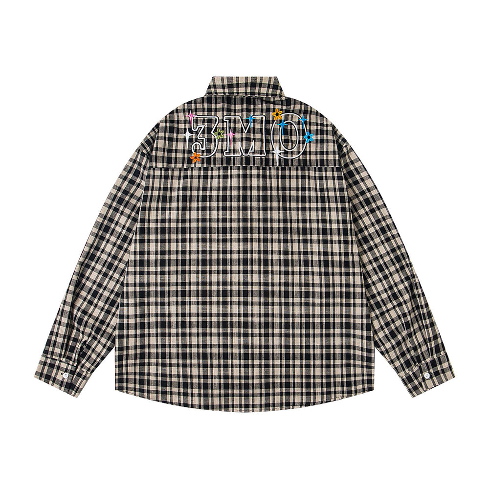 Retro casual plaid long-sleeved shirt