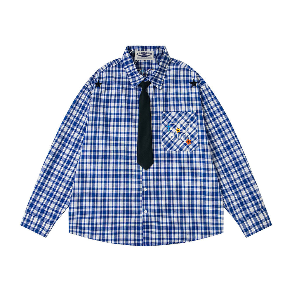 Retro casual plaid long-sleeved shirt