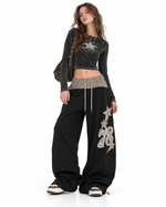 patchwork wide-leg scimitar pants