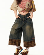 Lettering patchwork cropped trousers