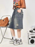 American retro ripped star denim pants