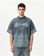 Retro washed denim short-sleeved shirt