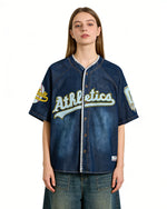 Retro denim short-sleeved shirt
