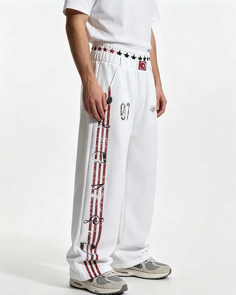 Distressed wide-leg casual pants
