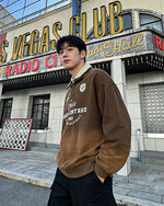 레트로 스타일의 칼라가 있는 인조 가죽 투피스 스웨트셔츠