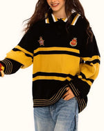 Patchwork contrast color polo sweater