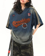 워시드 자수 데님 반팔