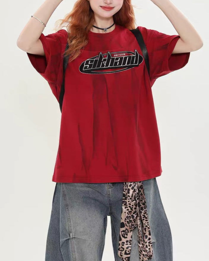 Tie-dye embroidered short sleeves