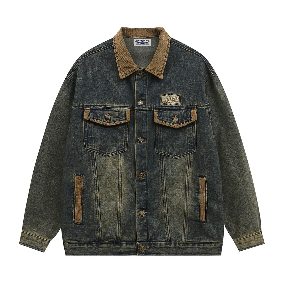 Retro washed distressed denim jacket