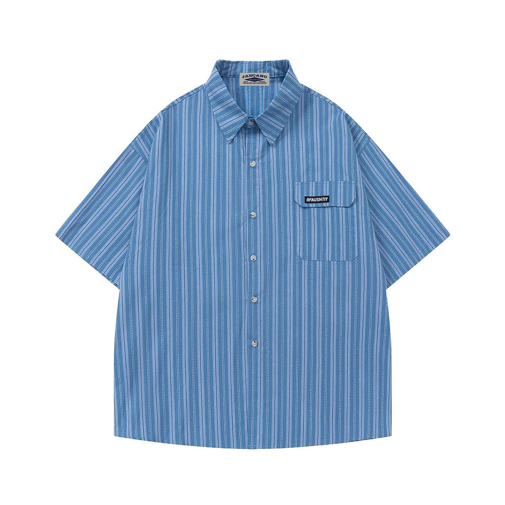 Retro Striped Short Sleeve Work Shirt