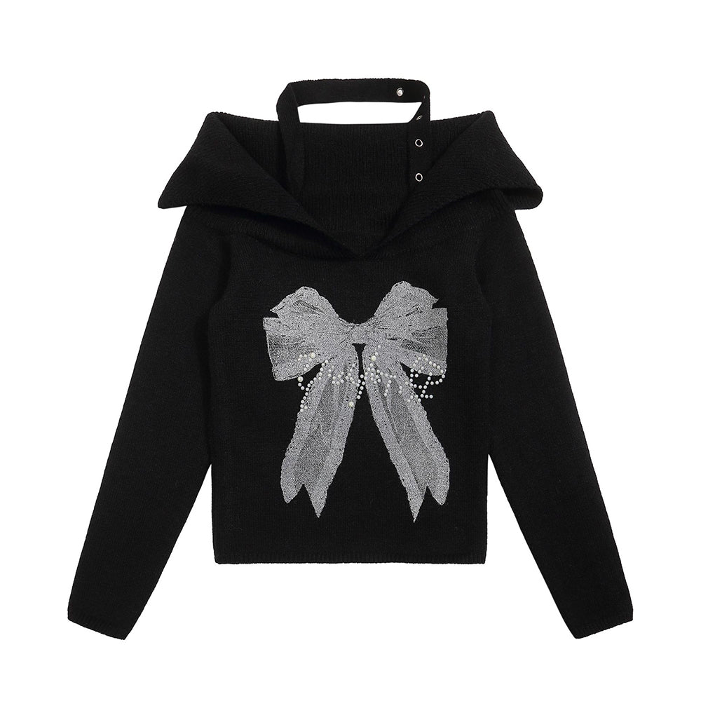 Retro bow crew neck sweater (women's style)