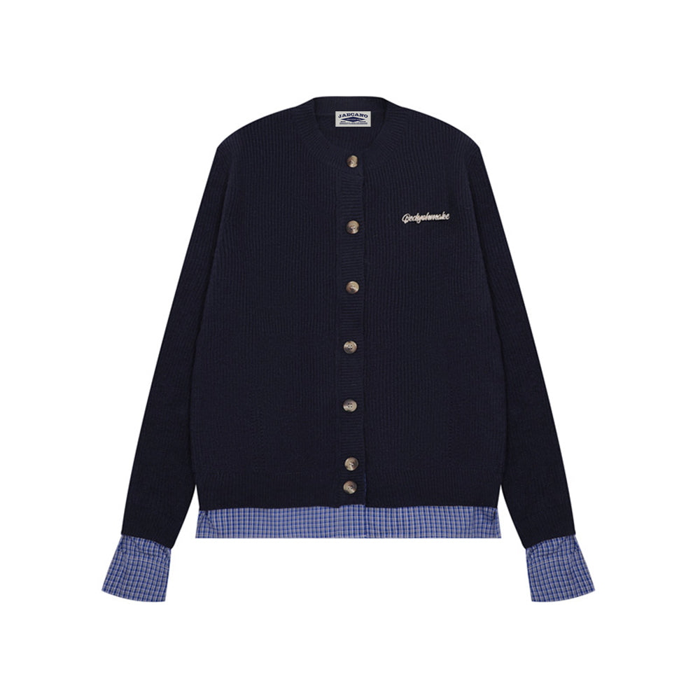 復古短款拼接開衫毛衣