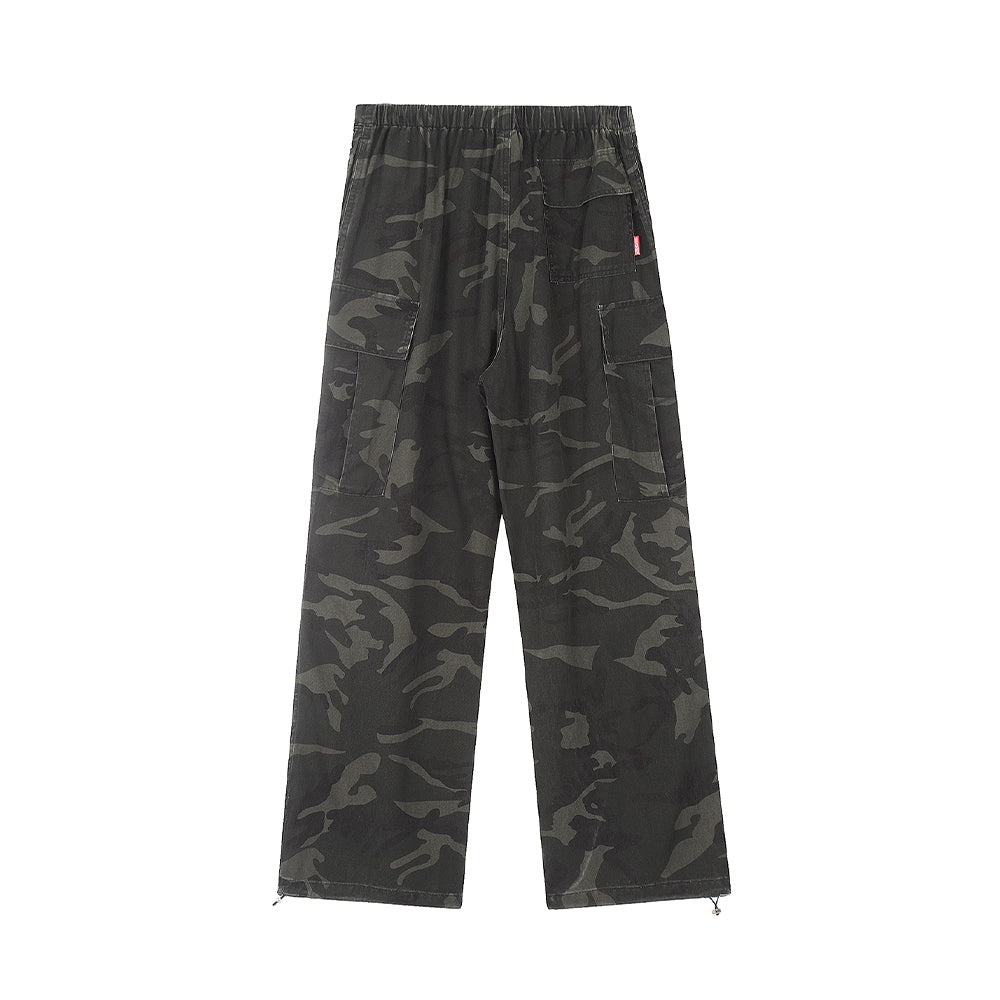 Retro versatile straight-leg camouflage overalls