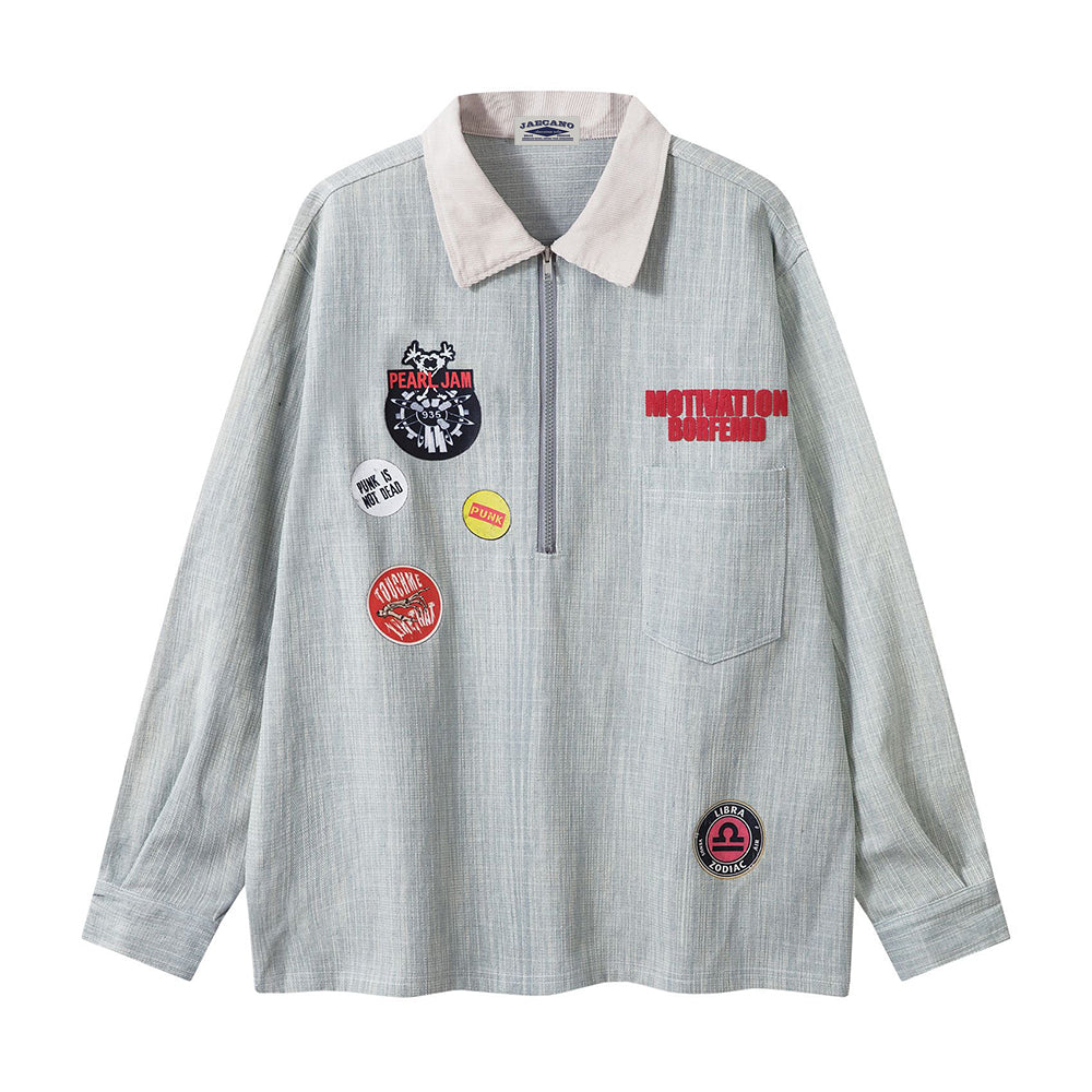 復古徽章情侶長袖