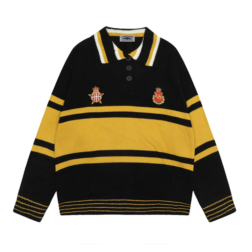 Patchwork contrast color polo sweater