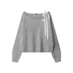 復古寬鬆一字領飄帶毛衣(女款)