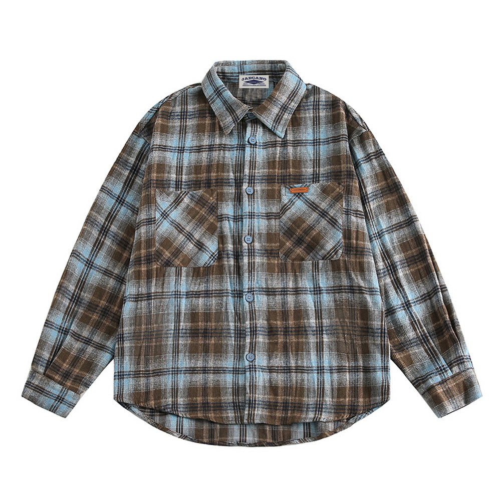 復古格子長袖襯衫