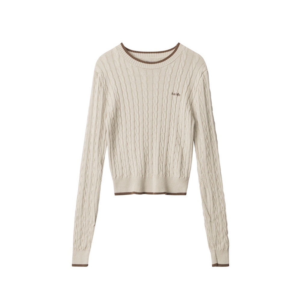 Embroidered striped crew neck sweater (women's style)