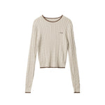 Embroidered striped crew neck sweater (women's style)