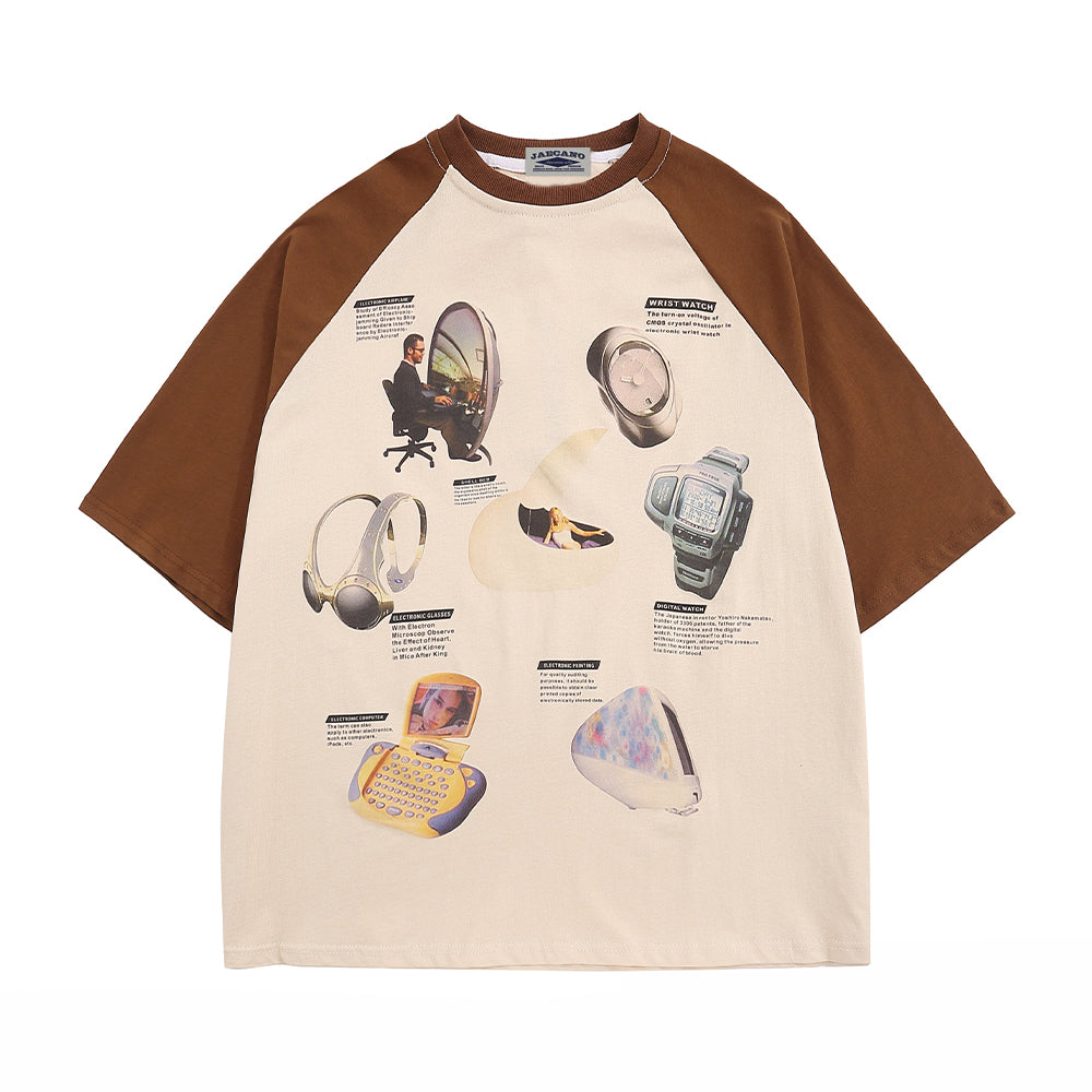 아메리칸 레트로 컬러 블록 래글런 반팔