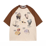 아메리칸 레트로 컬러 블록 래글런 반팔