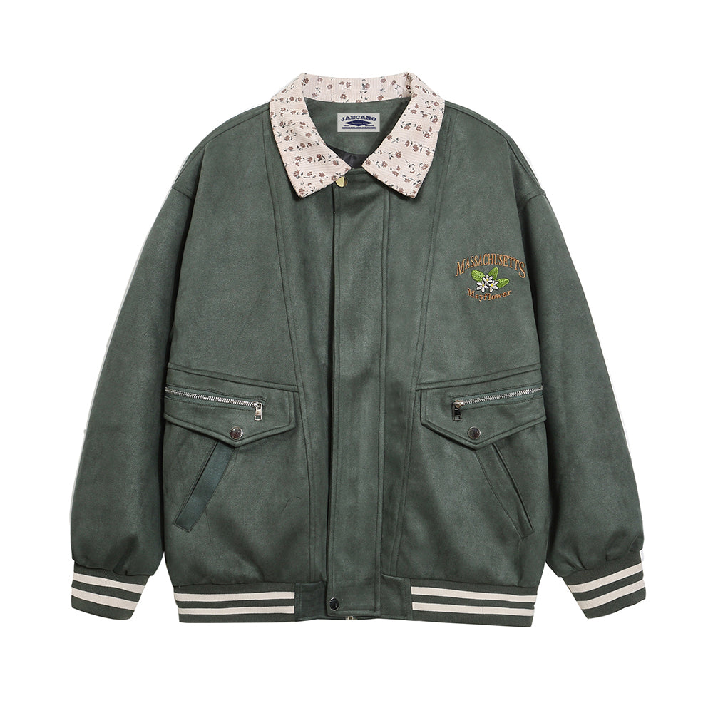 復古做舊撞色拼接夾克