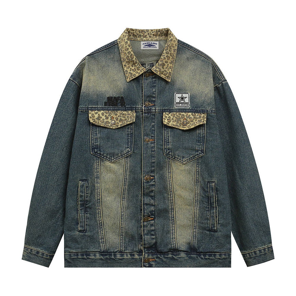 Retro patchwork lapel denim jacket