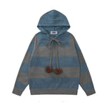 Retro hooded colorblock pullover sweater