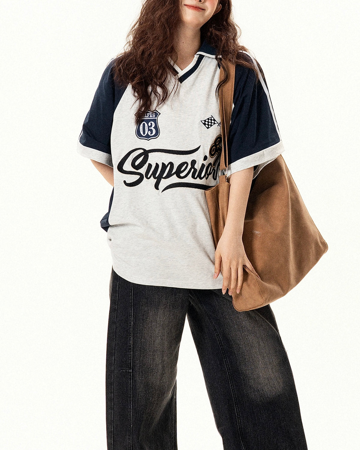 레트로 콘트라스트 폴로 반소매