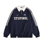 American letter striped loose polo sweatshirt