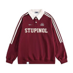 American letter striped loose polo sweatshirt