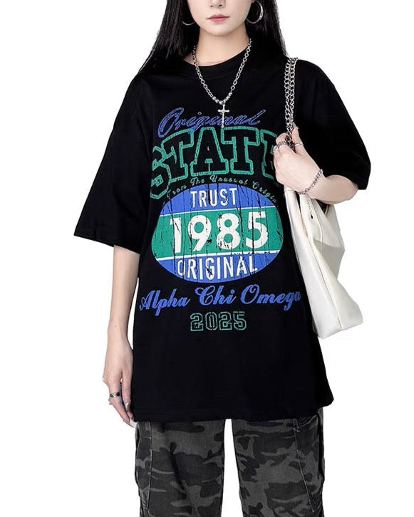 레트로 레터 프린트 반소매