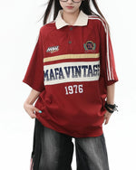 Contrast color lettering short sleeve shirt