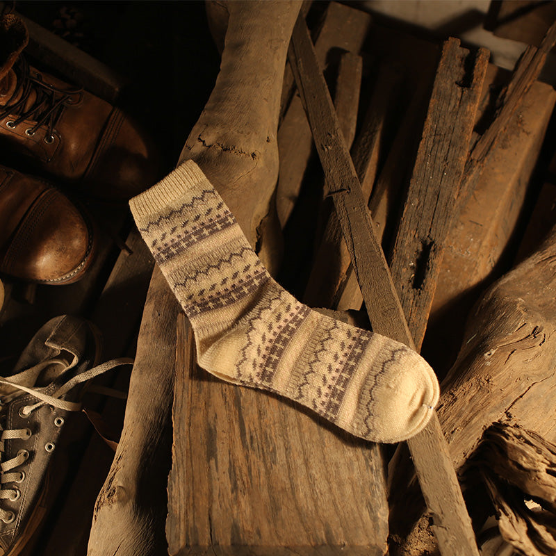 復古提花保暖襪