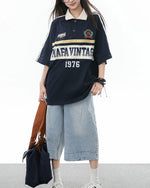 Contrast color lettering short sleeve shirt