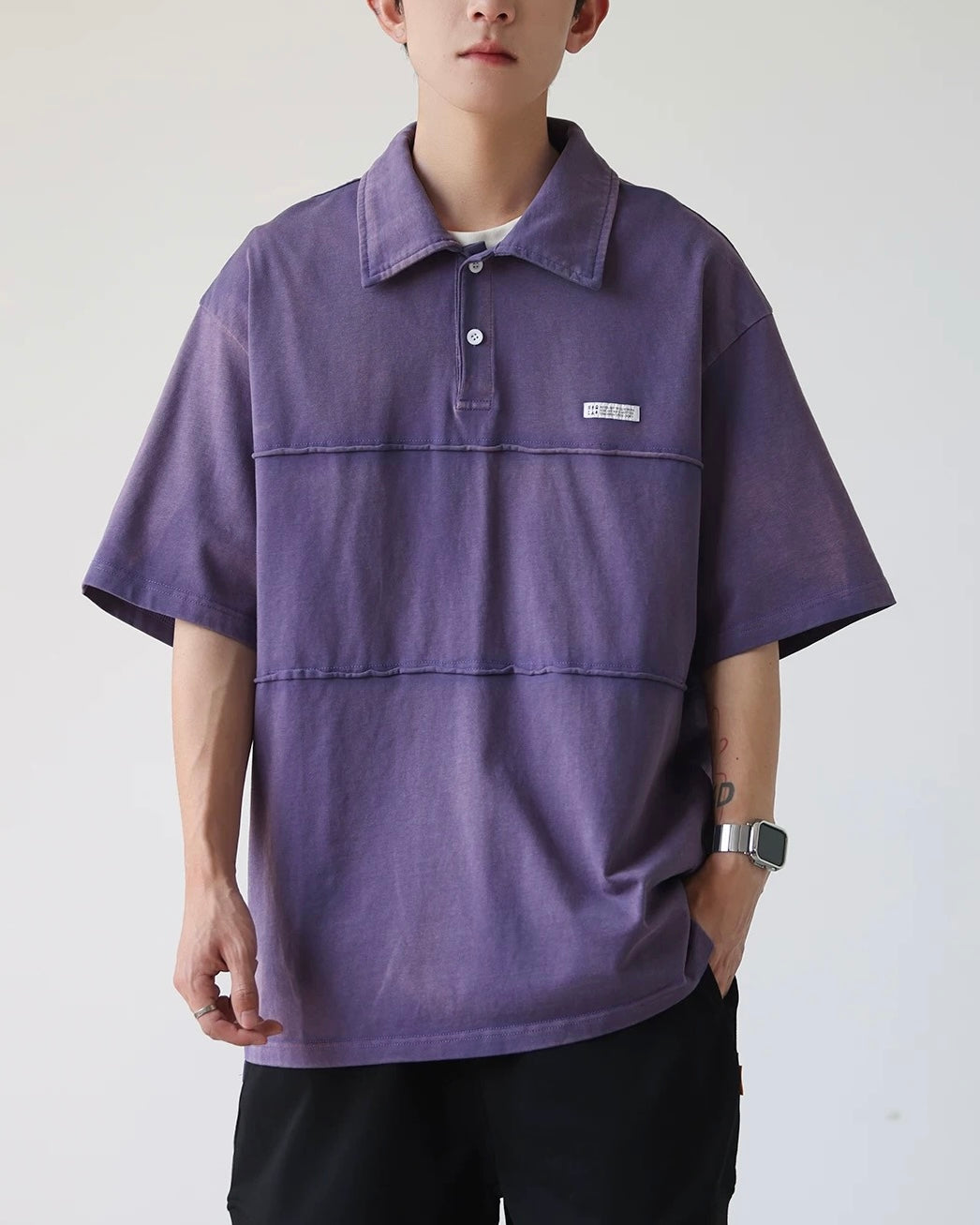 Stitched washed polo short sleeves